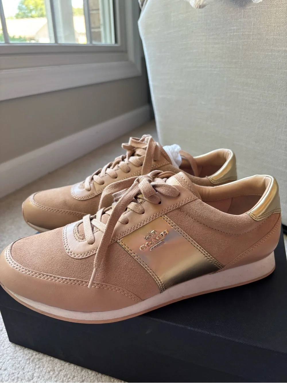 Coach Women's Blush Leather & Suede Runner with Gold Accent
